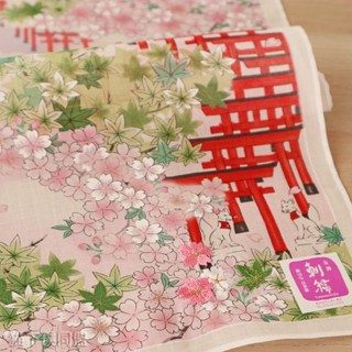 全新現貨日本製 京都手帕 友禪刺繡 伏見稻荷大社紅葉 金閣寺櫻花 棉100% 日本京友禪方巾 日本刺繡手帕
