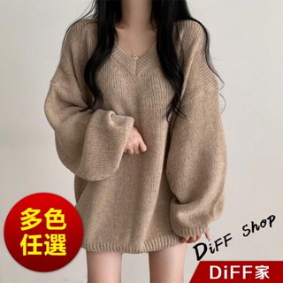 【DIFF】韓版V領顯瘦長版毛衣 針織上衣 長袖上衣 女裝 衣服 長袖t恤 保暖上衣 冬天女裝 秋冬女裝【W514】