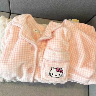 COSMOS 日系HelloKitty珊瑚絨睡衣女款秋冬季加絨加厚甜美卡通可愛家居服