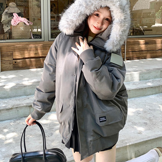 胖胖美依 棉服毛領工裝羽絨棉服外套女冬季加厚設計感小眾學院風棉衣棉…1F057-8894