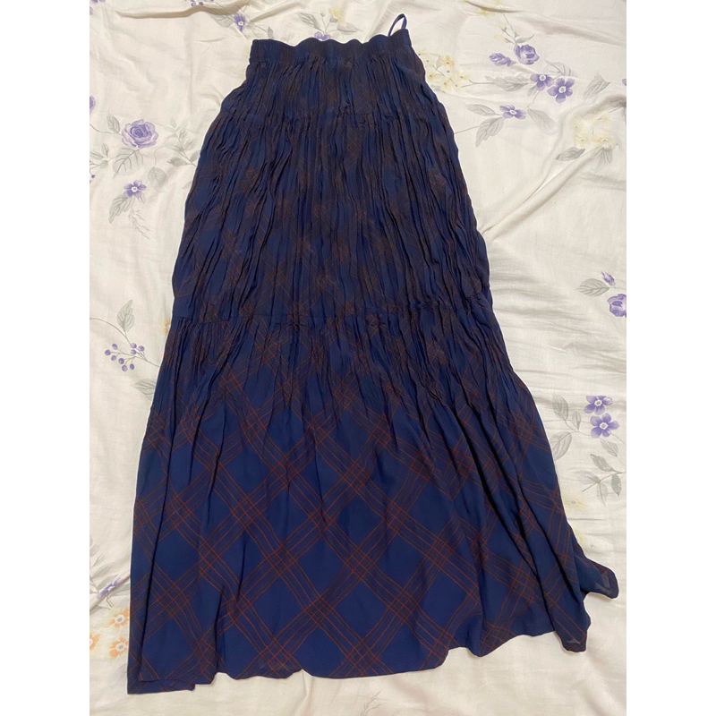uniqlo ines de la fressange 彈性藍底紅紋長裙