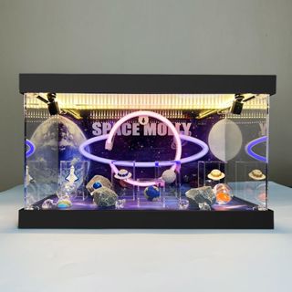 場景燈光 展示盒 泡泡瑪特 LABUBU MEGA珍藏系列 100%SPACE MOLLY 週年2代盲盒 公仔娃娃展示櫃