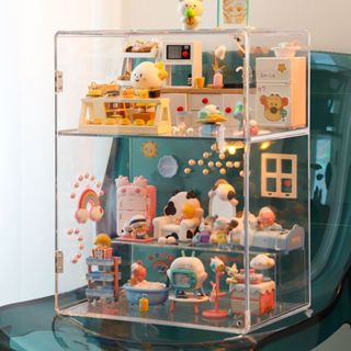 LABUBU 宅家dimoo 展示盒 盲盒場景 造景泡泡瑪特 手辦收納盒 防塵透明 壓克力 公仔娃娃收納櫃