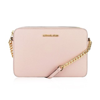 【全新福利品】MICHAEL KORS JET SET 經典LOGO素面防刮皮革方型斜揹包 粉紅色