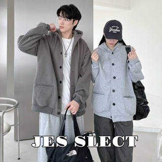 【JES】 韓國 厚磅 內刷毛 素面 鈕釦 排釦 抓皺 造型 刷毛 保暖 親膚 透氣 潮流 情侶 連帽外套 棉外套 外套