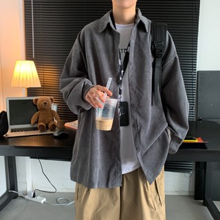 韓國 韓式復古釣月郎燈芯絨襯衫 男日系cityboy長袖襯衣 春秋季薄款外套上衣 g1