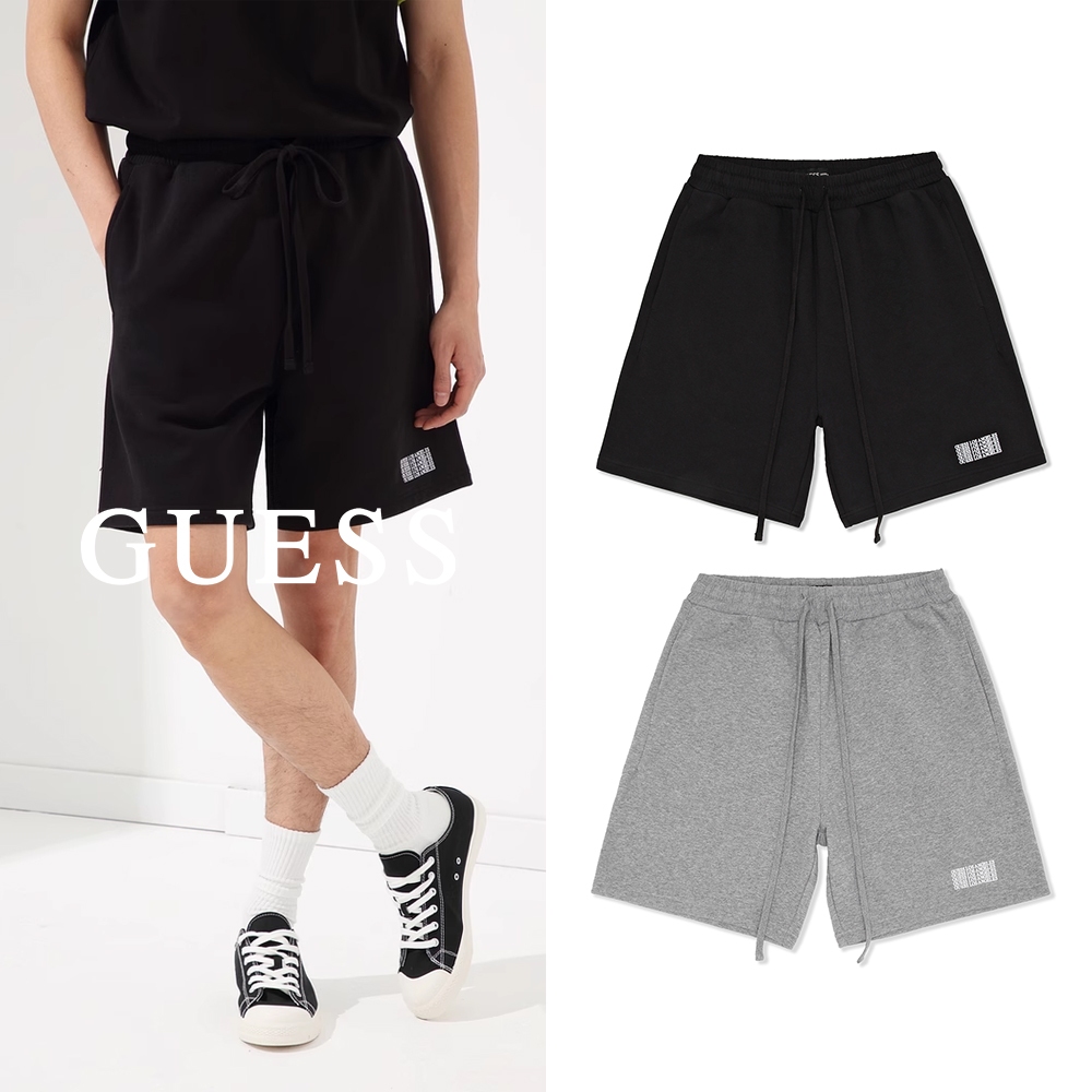 【GUESS】休閒棉質小標文字短褲-兩色任選
