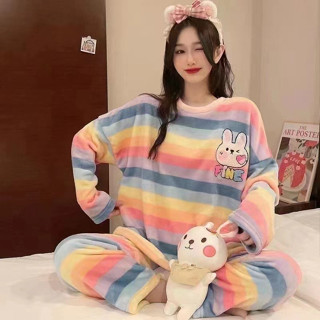 臺灣出貨 新款珊瑚絨巨保暖長袖睡衣女 冬天睡衣 法蘭絨可愛睡衣 女生睡衣 居家睡衣 毛絨睡衣 居家服 女睡衣 家居服套裝