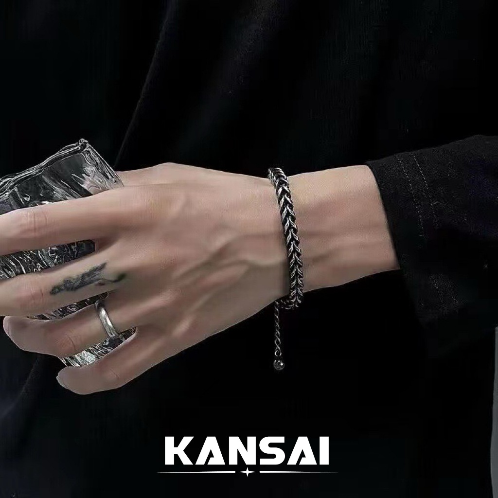 KANSAI 黑躍凱薩手鍊 男潮 高級感 簡約大方 潮 男個性 嘻哈歐美 復古酷 男生鈦鋼 手鐲