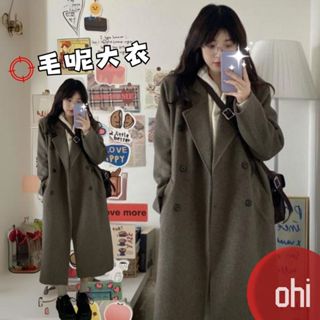 【ohi】中長款毛呢外套 寬鬆顯瘦加厚大衣 長袖外套 外套女 秋冬百搭外套 女生外套 女裝 GCS519