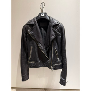 ALLSAINTS CONROY 經典羊皮菱格紋騎士皮衣外套-墨黑