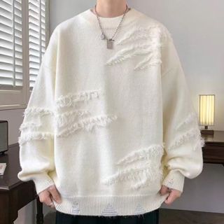 👕新品熱銷·免運🌸長袖休閒男裝半高領長袖高階感針織衫秋冬潮流痞帥寬松個性圓領毛衣純色上衣輕奢上衣男日系復古慵懶毛線衣