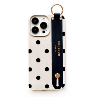 品牌直營 RICHE iPhone16.15.14.13.12 巴黎奶茶黑點手帶手機殼
