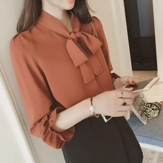 近新 2XL 襯衫 女 韓版 蝴蝶結 襯衫女韓版襯衣2024新款秋季複古港味寬鬆長袖上衣