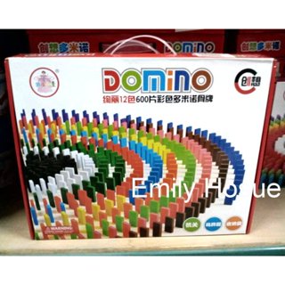 【艾蜜莉玩具】木製彩色多米諾骨牌600片/彩色木製疊疊樂/積木(帶機關) 疊疊高 木製骨牌 木質玩具 有附收納袋