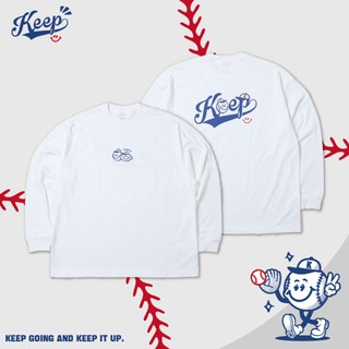 #KEEP BASEBALL LOGO LONG SLEEVE 白色 棒球好朋友 草寫字型LOGO長TEE【KS254】
