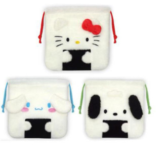 日本進口 kitty 大耳狗 帕恰狗 三角飯糰🍙 絨毛束口袋 絨毛束口袋 毛毛束口袋 抽繩袋 收納包 小物包 化妝包