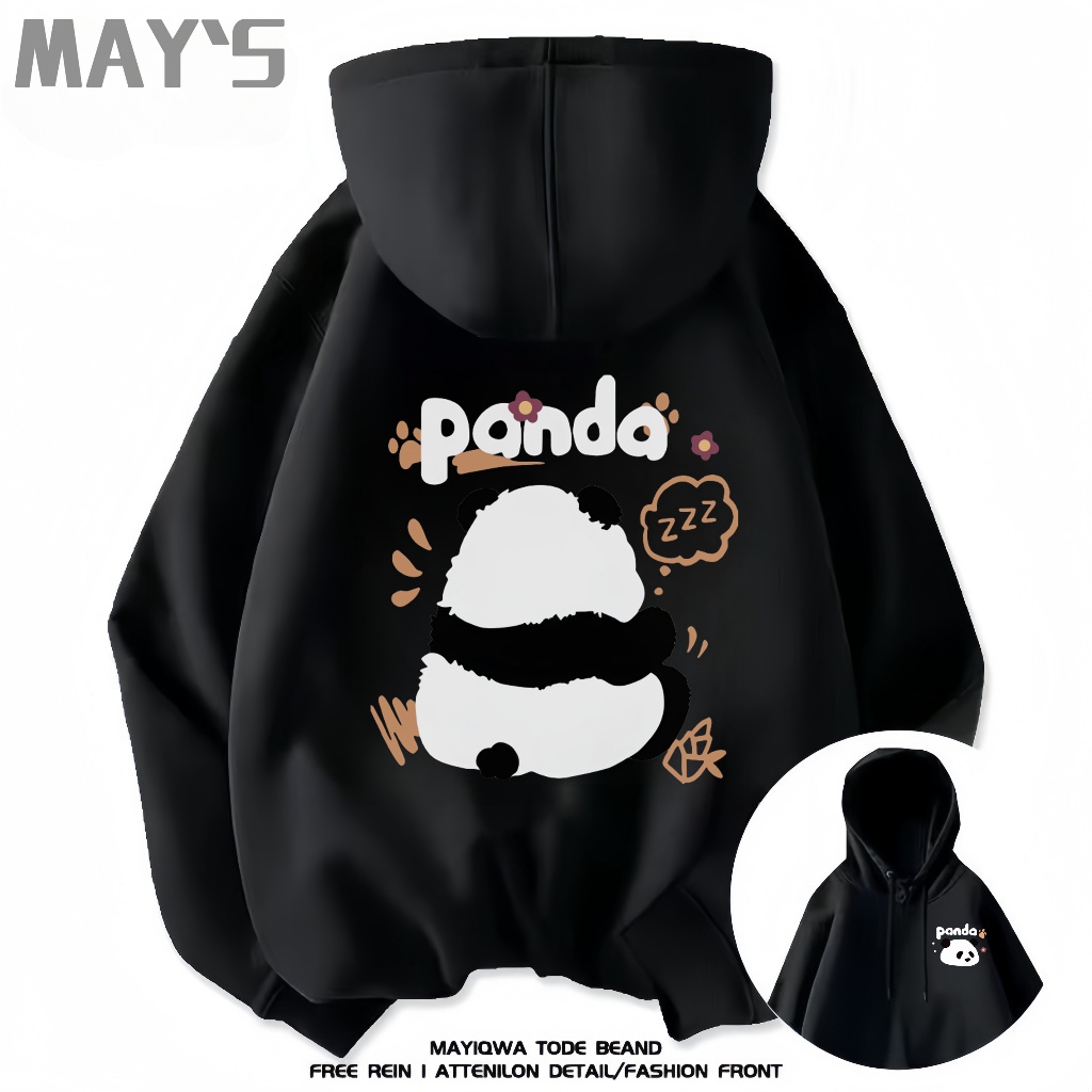 小熊貓保暖帽T女  大學T  刷毛T  可愛卡通熊貓印花  連帽衛衣   冬季寬鬆帽T  加絨加厚  冬季上衣 XH