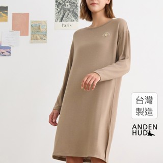 【Anden Hud】連身 Travel memory．圓領長袖開叉睡衣(薑汁棕-刺繡熱氣球) 臺灣製
