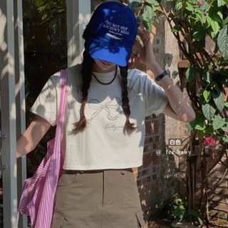 【Fee現貨3色】正韓刺繡蝴蝶結短Tee🔥T恤 女上衣 短版 圓領 T恤 蝴蝶結 短袖 棉質 韓系 素色基本款 韓國女裝