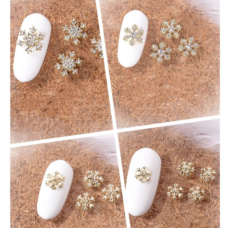 冬季聖誕美甲雪花鑽合金飾品 金銀色指甲鑽飾 DIY小雪花片美甲飾品鑽 (LF)