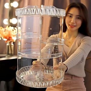 📢臺灣出貨 360度旋轉化妝品收納架 透明亞克力收納盒 家用梳妝臺置物架 桌面收納 口紅架 護膚品收納保養品整理透明盒子