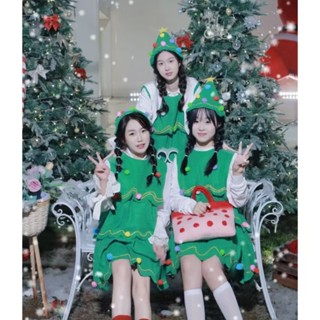 熱賣&耶誕節服裝 兒童聖誕精靈服裝 cosplay親子裝聖誕節兒童成人服飾聖誕精靈服裝綠色服裝聖誕樹裝