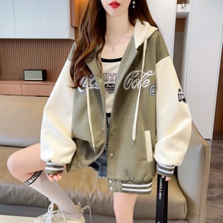 胖胖美依 秋冬上衣 大碼上衣 中大尺碼學院風S-2XL連帽棒球服外套拼色時尚休閒百搭寬鬆生衛衣NE259-1018.