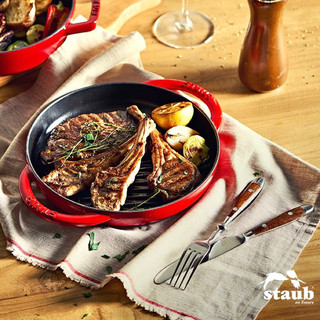 Staub 🇫🇷櫻桃紅 芥末黃 黑色 條紋 烤盤 圓型 22cm 26cm 鑄鐵 煎烤盤 露營 烤肉