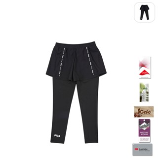 【FILA】KIDS 女童款 吸濕排汗 假兩件長褲-黑色 5PNX-8317-BK