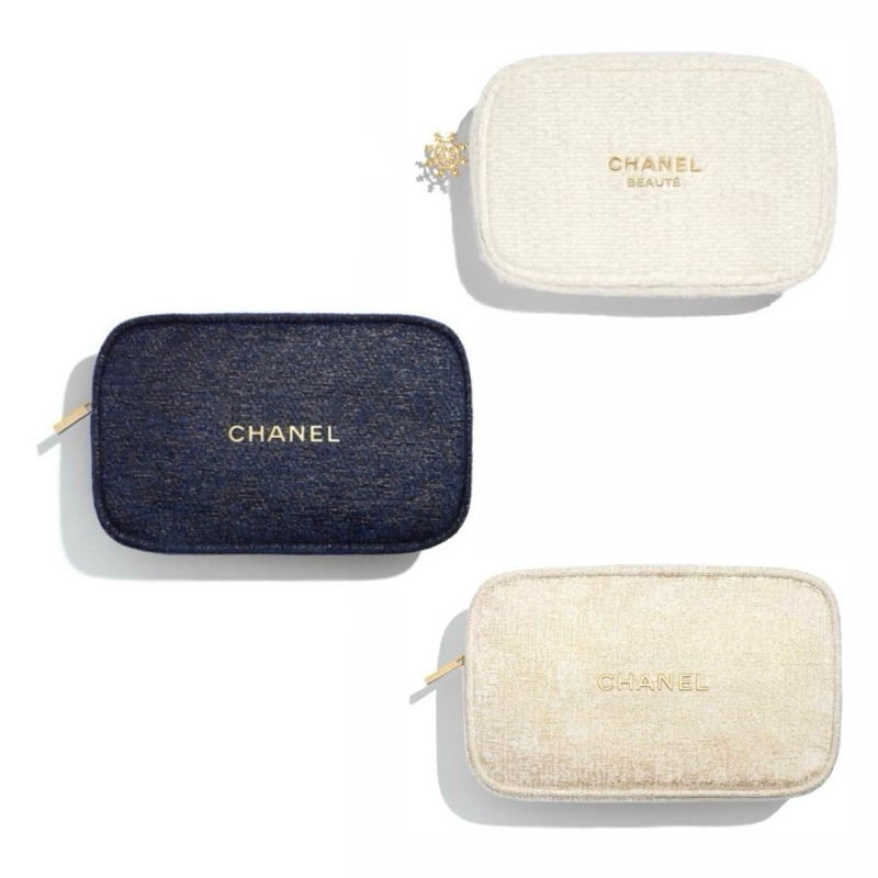 【Ross 代購】全新 CHANEL 香奈兒 2023/2024 聖誕限量 化妝包 金絲混紡/絨毛雪花 燙金LOGO