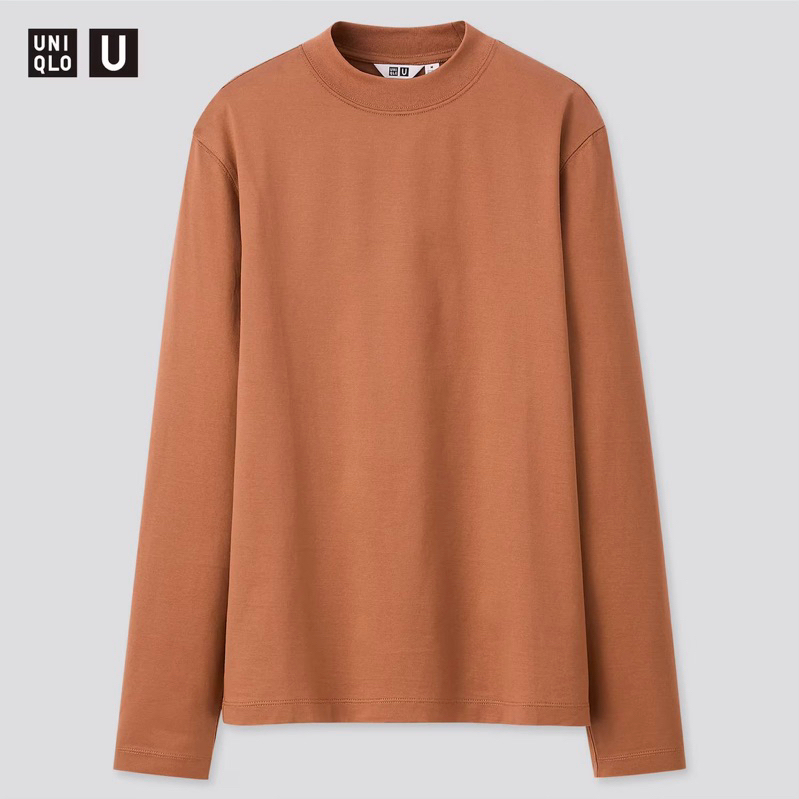 Uniqlo U系列-女裝絲光棉中高領長袖上衣/ 磚橘 / M（二手出清）