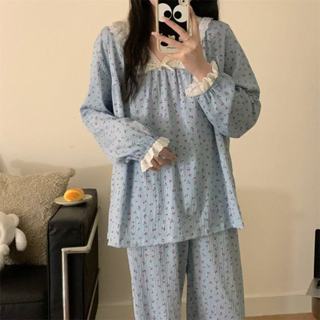 Lam 睡衣 居家服 日系睡衣 韓版 ins睡衣 女生睡衣 少女睡衣 秋冬季 保暖 長袖長褲 家居服 兩件套裝 蕾絲睡衣