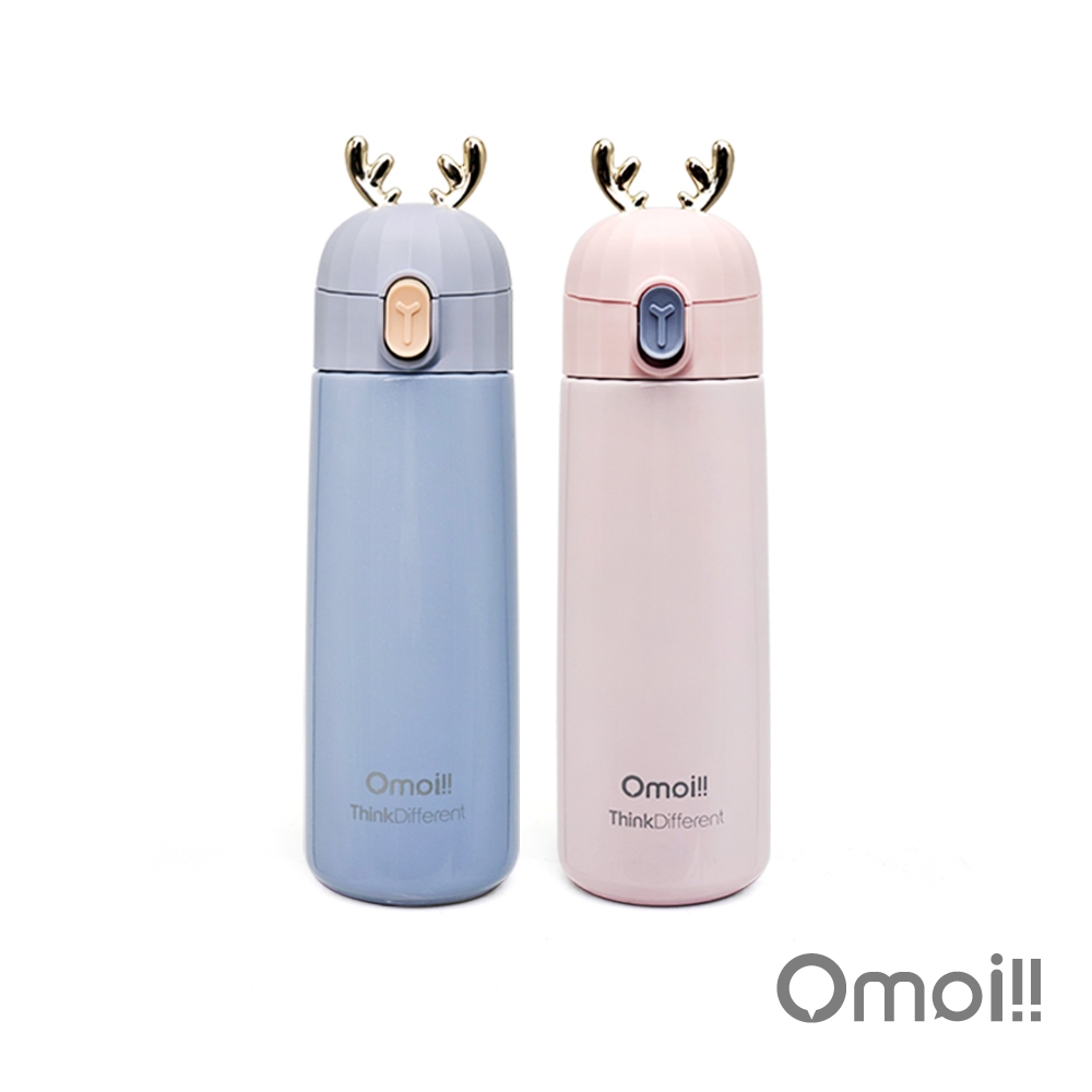 【Omoi!!】304不鏽鋼麋鹿直飲保溫杯350ml/可任選(藍色、粉色)-集點換購