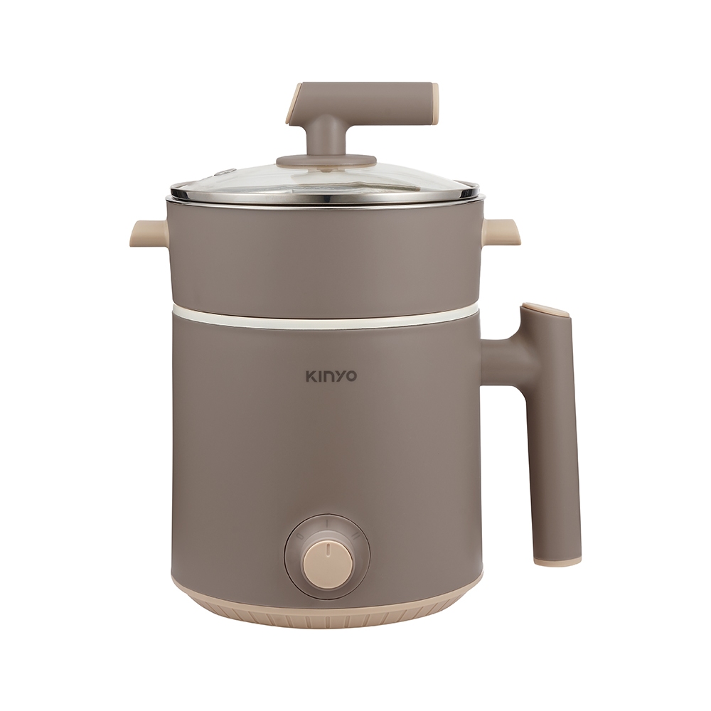 【KINYO】1.6L多功能陶瓷美食鍋(FP-0775)｜附蒸籠 布朗尼色 陶瓷塗層 料理鍋 電火鍋 蒸鍋 泡麵鍋