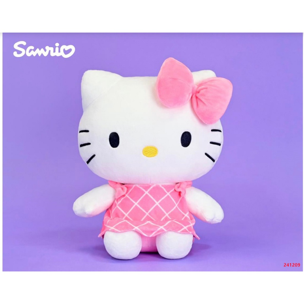 三麗鷗【Hello kitty大娃娃 格子花結款】全新正版 kitty大玩偶 kitty娃娃『喵的~娃娃屋』