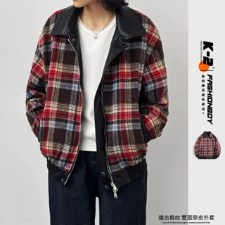 【k-2】cityboy 雙面穿皮外套 復古格紋 皮衣 外套 y2k 雙面穿 皮外套 格紋外套 格子外套【k8685】