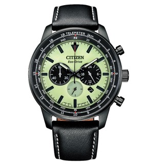 Citizen星辰 夜光面盤三眼計時錶 光動能皮革 男錶 44MM【Watch On-line Store】