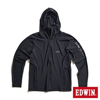 EDWIN 女款 涼感系列 涼感纖維印花機能連帽外套(黑色)