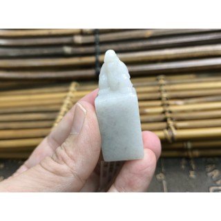 【禾賢行】天然翡翠.緬甸玉.淺黃巧雕翡翠印章-龍龜/福壽雙全.小擺件.擺件.H24072800971