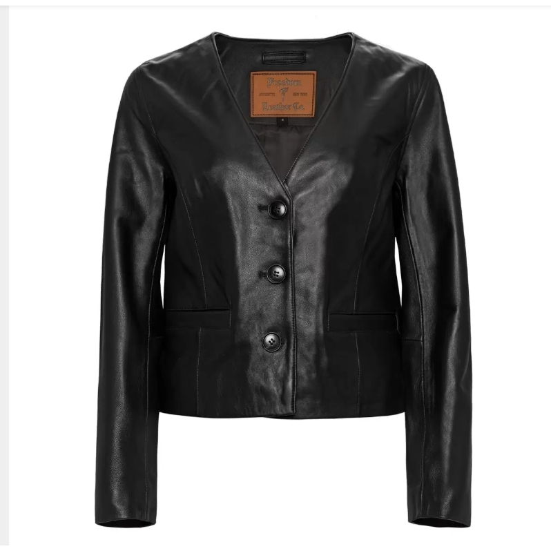 (NG)正版真皮Freedom Design女羊皮皮衣 美式開鈕外套 率性西裝領🔥好市多costco代購139998