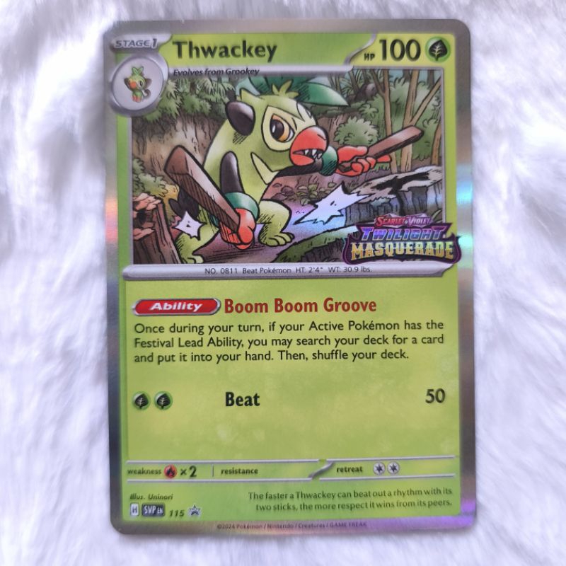 STAGE1 Thwackey 咚咚鼠一階進化版 PROMO 《猩紅與紫羅蘭－暮光假面舞會》寶可夢集換式卡牌 美版!