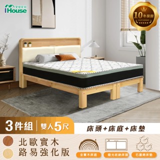 IHouse-強化款 北歐實木房間3件組 (907床頭+路易床底+石墨烯床墊)