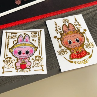 🐱臺灣現貨🐱泰國拉布布LABUBU可愛招財令- 經文 燙金彩色貼 泰國符 手機貼 iphone 筆店 收銀機 計算機