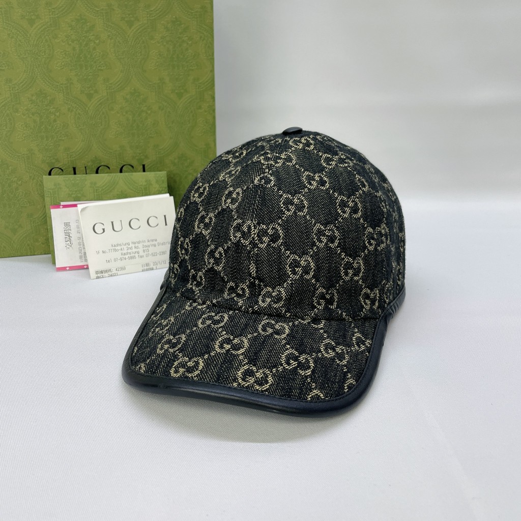 GUCCI 黑花雙G LOGO棒球帽