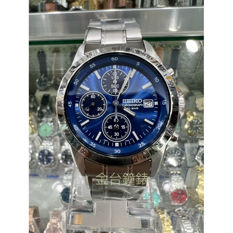 【金台鐘錶】SEIKO 精工 SBTQ071 (附原廠盒)(藍面) 38mm防水100米 不鏽鋼錶帶 三眼計時男錶