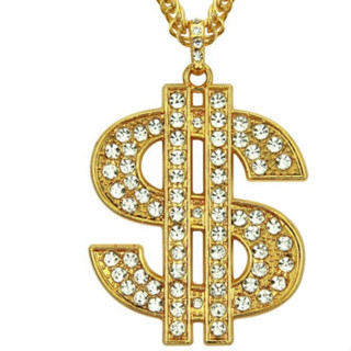 臺灣現貨 大款美元錢符號黃金閃鑽金項鍊 銀項鍊 嘻哈項鍊RICH 錢錢 搖滾 龐克項鍊 土豪 模擬金18k項鍊 尾牙項鍊