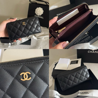 已售出❌Chanel 正品ㄇ字拉鏈中夾錢包 內裡有拉鏈款 黑金魚子醬牛皮 香奈兒 九成新全配