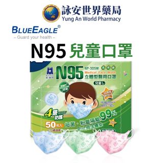 藍鷹牌 N95兒童3D立體型醫用醫療口罩 6-10歲 50片 藍天藍 白雲白 粉嫩粉 N95 兒童口罩【詠安世界商城】