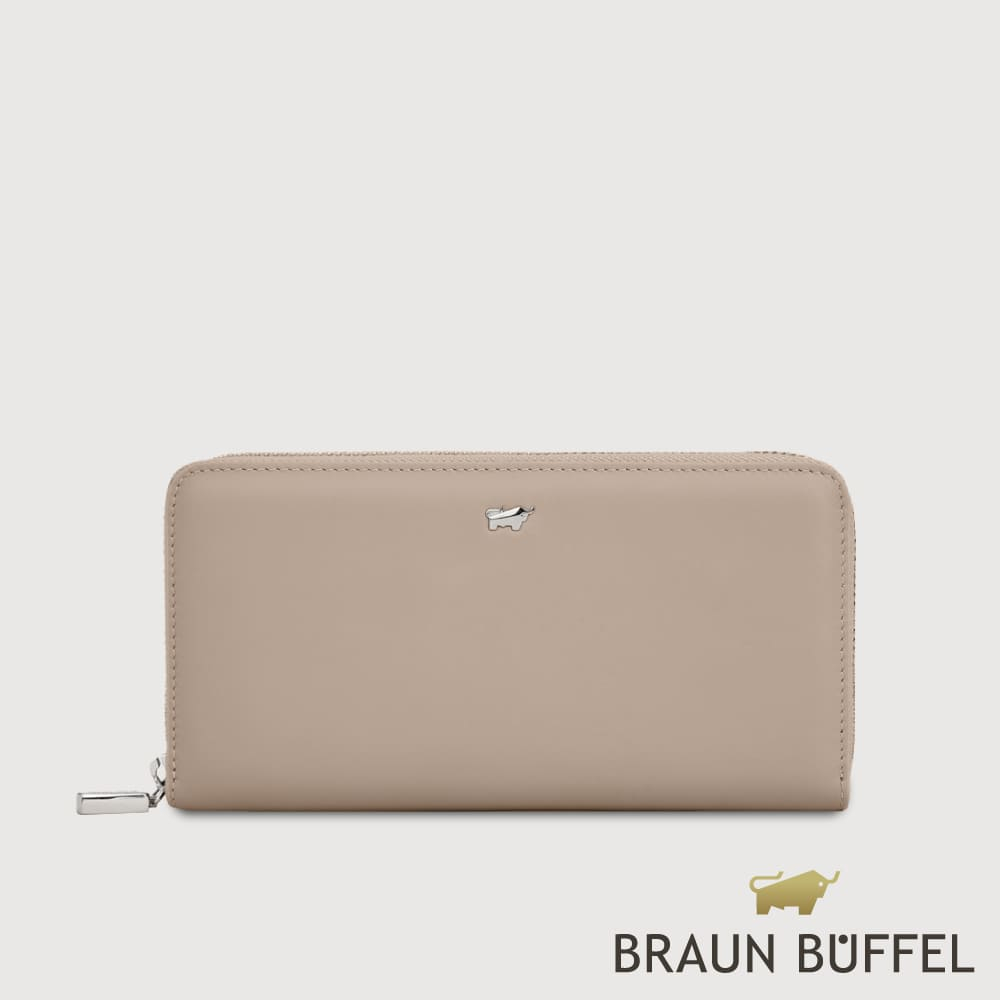 【BRAUN BUFFEL 德國小金牛】台灣總代理 維那斯-B 13卡拉鍊長夾-奶茶棕/BF849-602-SVM